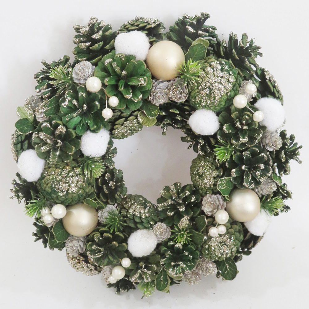 Naturals Green & Silver Artificial Christmas Wreath – 35cm 5021346540420